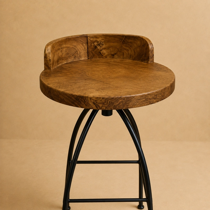 SILLA GIRATORIA DE BAR 'DAVOS' 45*82 CM EN ACERO + MADERA TECA - 3
