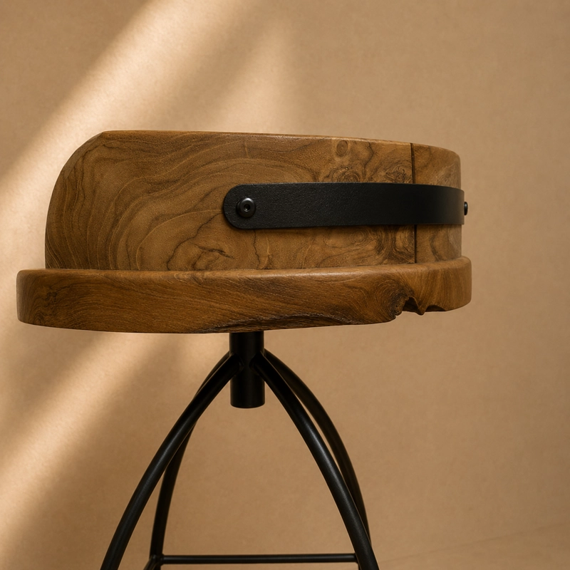 SILLA GIRATORIA DE BAR 'DAVOS' 45*82 CM EN ACERO + MADERA TECA - 4
