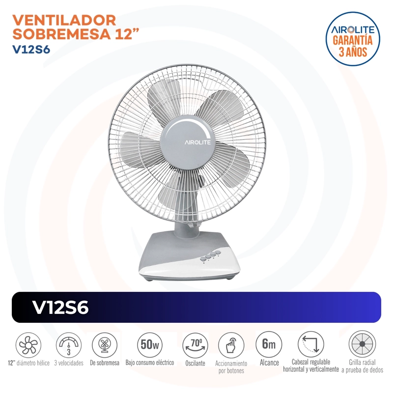 VENTILADOR SOBREMESA AIROLITE 50 WATTS 12' V12S6 - 3
