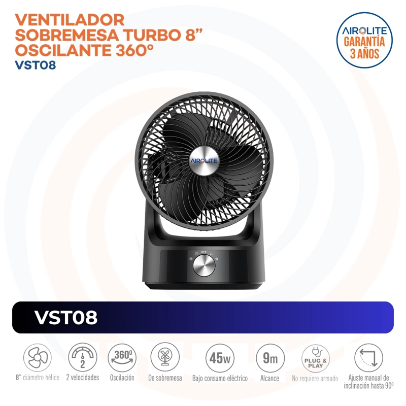 VENTILADOR AIROLITE 45 WATTS 360° TURBO 8 VST08 - 3