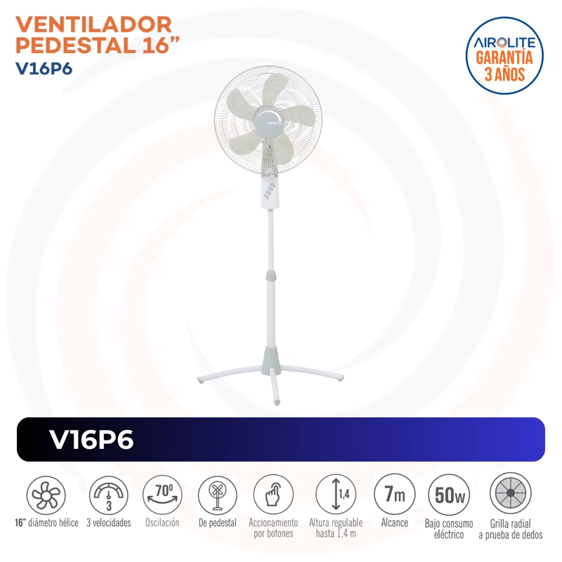 VENTILADOR DE PEDESTAL AIROLITE 50 WATTS V16P6 16” - 3
