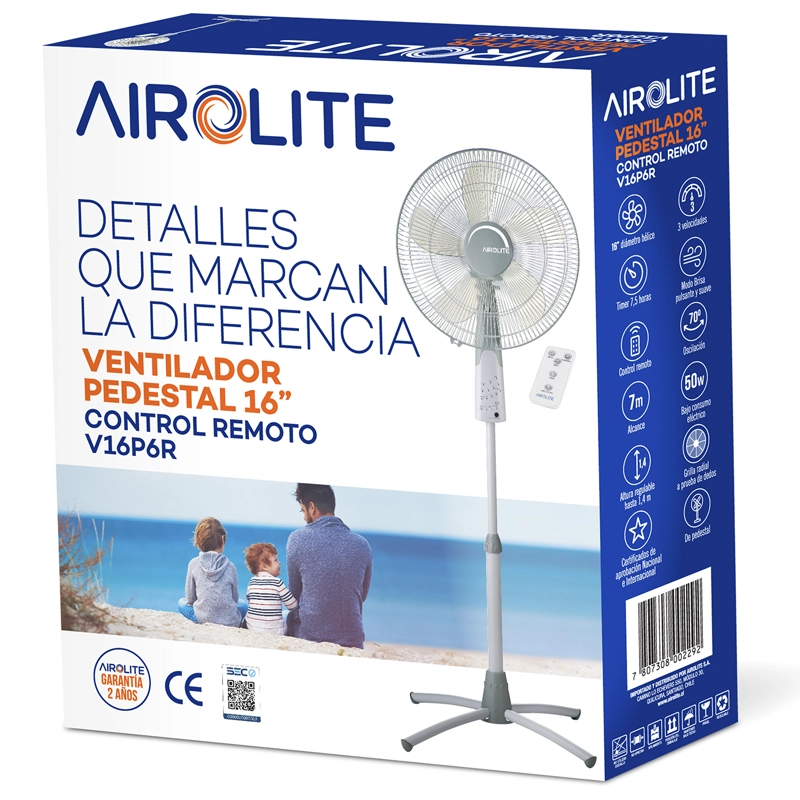 VENTILADOR AIROLITE 50 WATTS PEDESTAL 16' CON CONTROL REMOTO V16P6R - 9