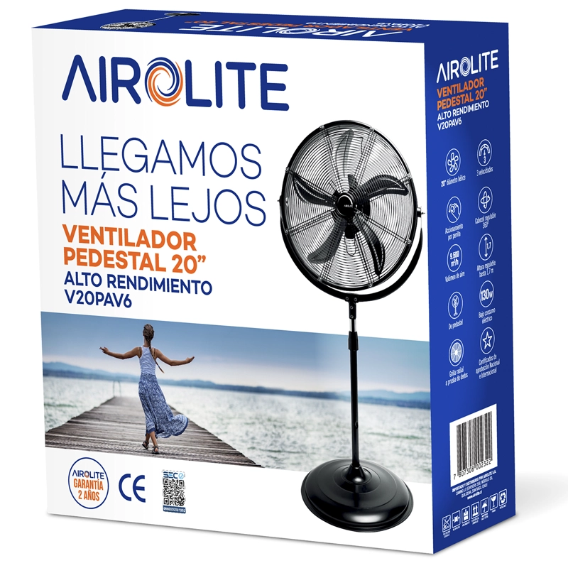 VENTILADOR AIROLITE 130 WATTS PEDESTAL 20' ALTO RENDIMIENTO V20PAV6 - 4