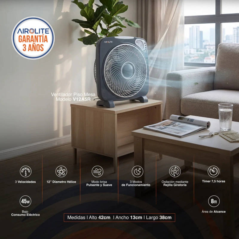 VENTILADOR 12 AIROLITE V12A5R CONTROL REMOTO 360° GRIS - 2