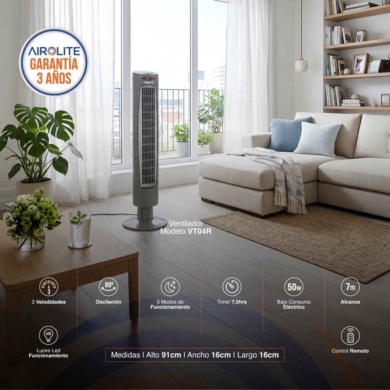 VENTILADOR AIROLITE 50 WATTS TORRE VT04R C/CONTROL REMOTO - 3