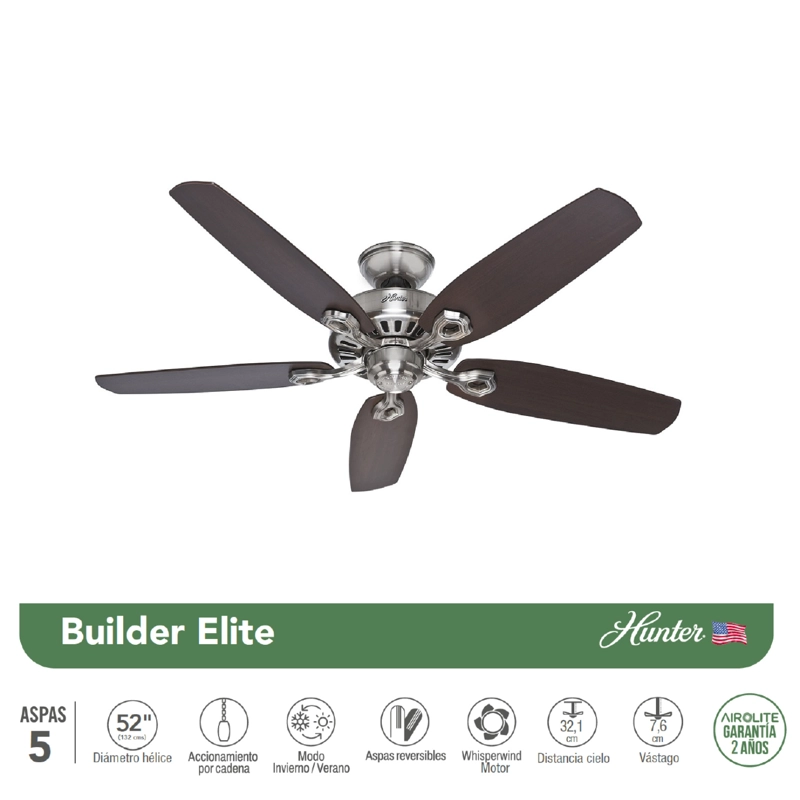 VENTILADOR DE TECHO HUNTER 65 WATTS BUILDER´S ELITE 52” - 3