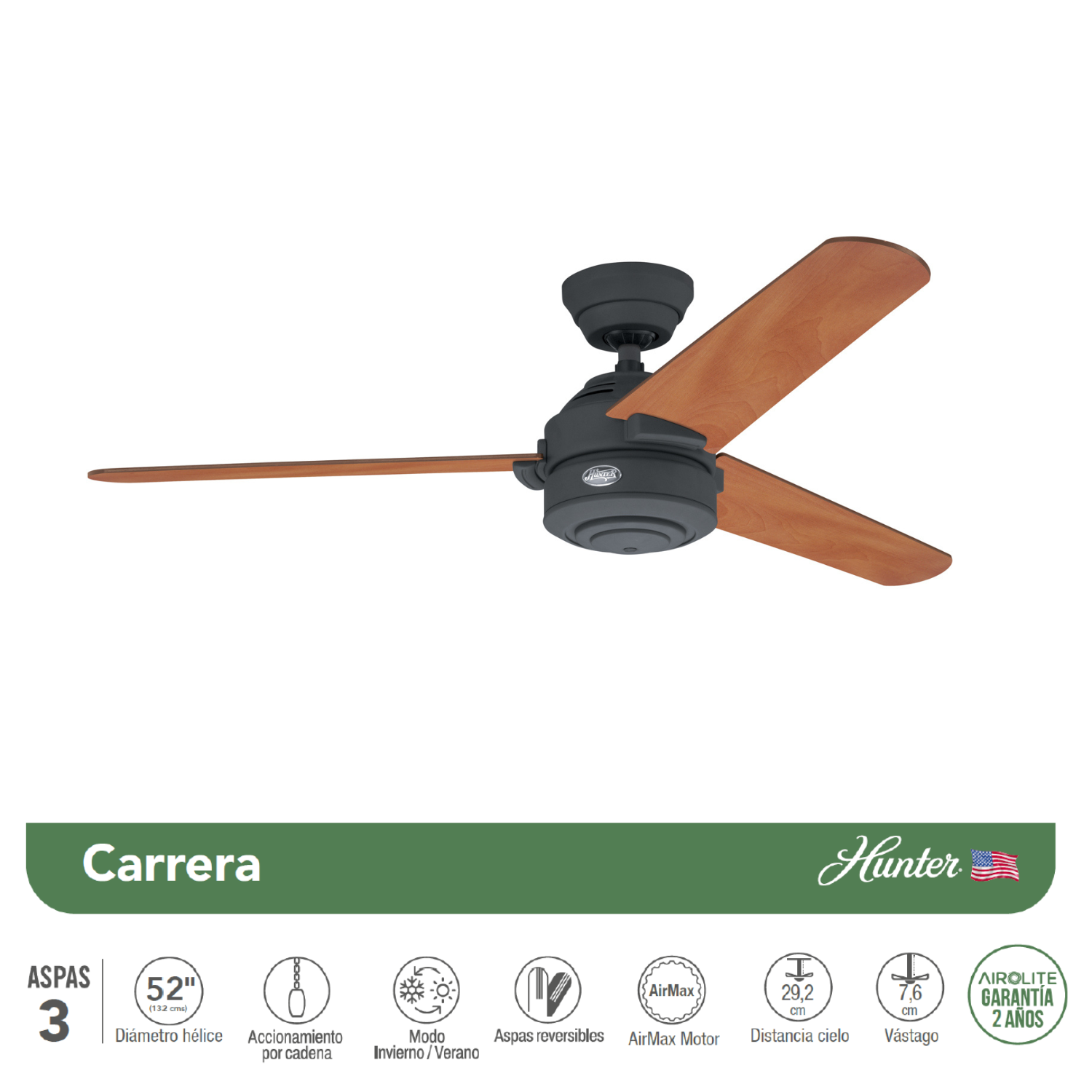 VENTILADOR DE TECHO HUNTER 68 WATTS CARRERA 52” - 3