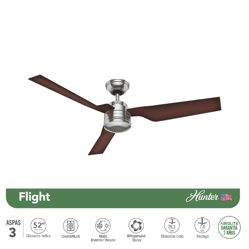VENTILADOR TECHO HUNTER FLIGHT NIQUEL - 2