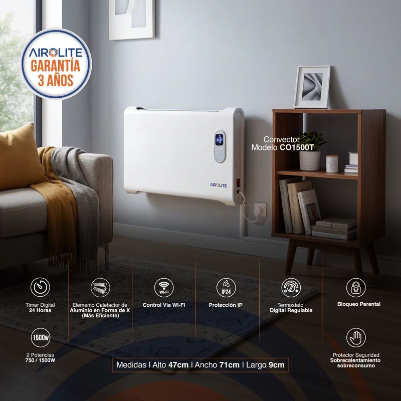 PANEL CONVECTOR AIROLITE 1500 W ELÉCTRICO DIGITAL CO1500T WIFI - 2