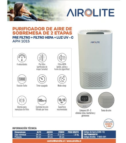 PURIFICADOR DE AIRE AIROLITE SOBREMESA 3 ETAPAS AP-H1015 - 3