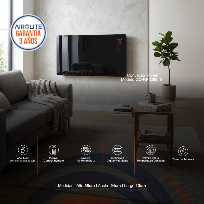 CONVECTOR PANEL  AIROLITE CO-RP 2000 DE PARED COLOR NEGRO - 4