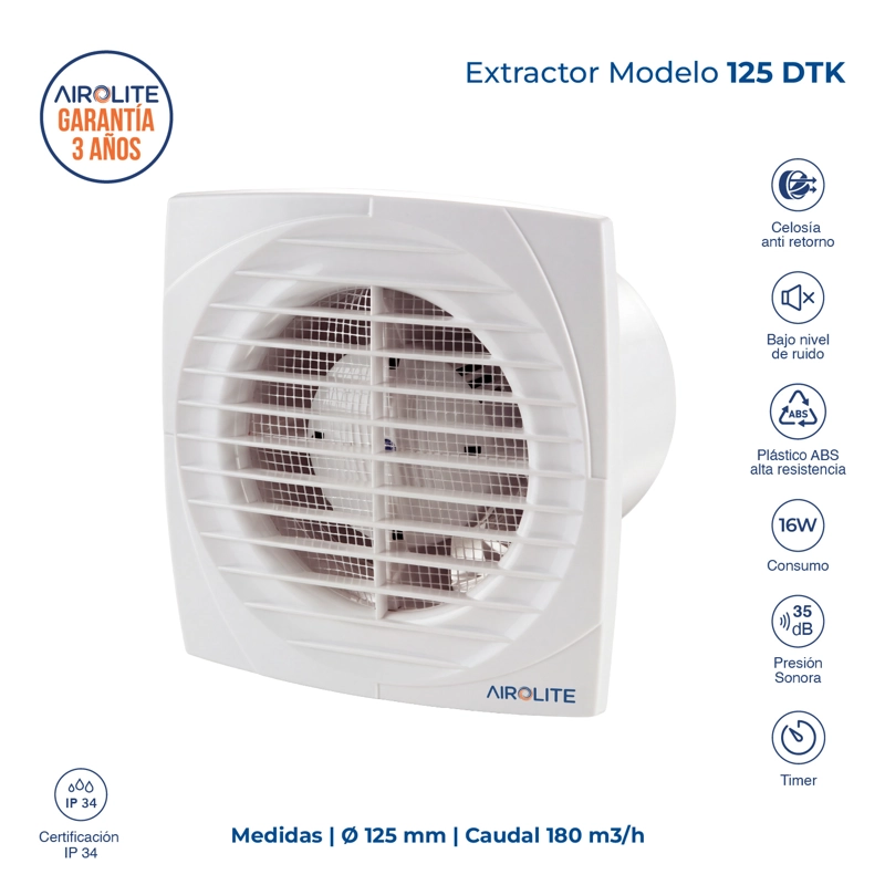 EXTRACTOR DE AIRE KDK AIROLITE MODELO 125 DTK - 2