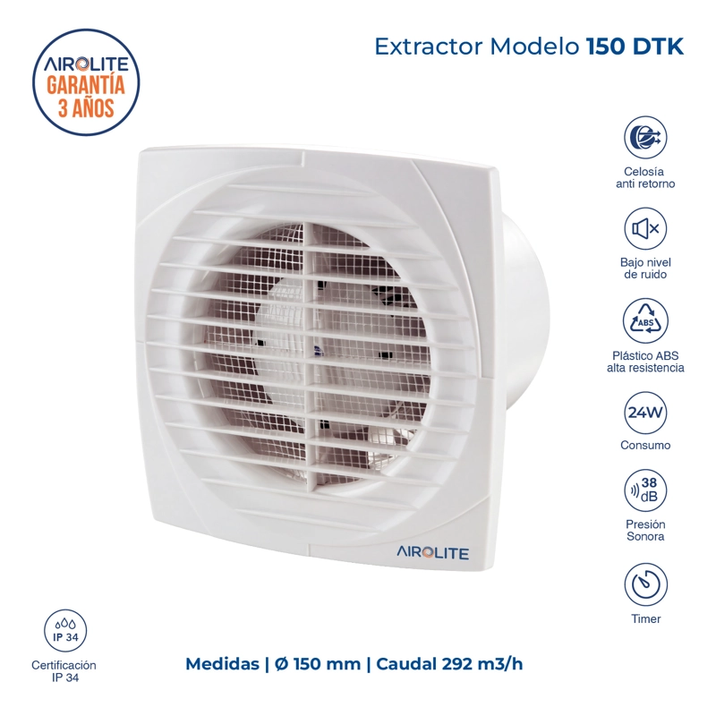 EXTRACTOR DE AIRE KDK AIROLITE MODELO 150 DTK - 2