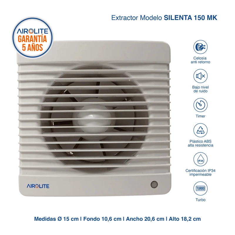 EXTRACTOR DE AIRE AIROLITE MODELO 150 MK SILENTA (33 DBA) - 2