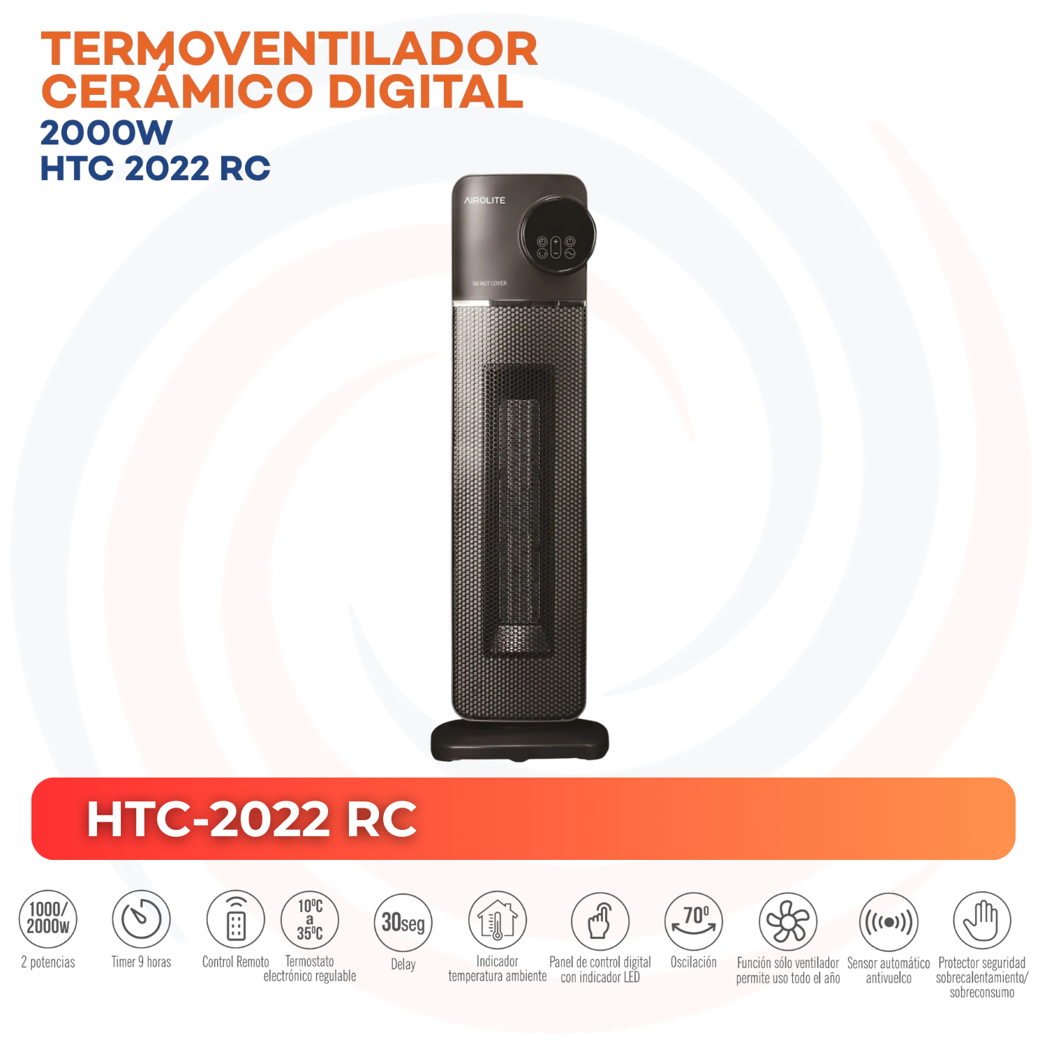 TERMOVENTILADOR AIROLITE 2000 W CERÁMICO DIGITAL 2000W HTC-2022 RC - 3