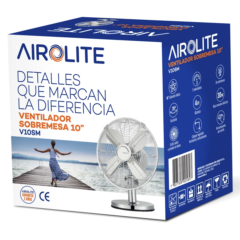 VENTILADOR SOBREMESA AIROLITE 30 WATTS V10SM METAL - 10