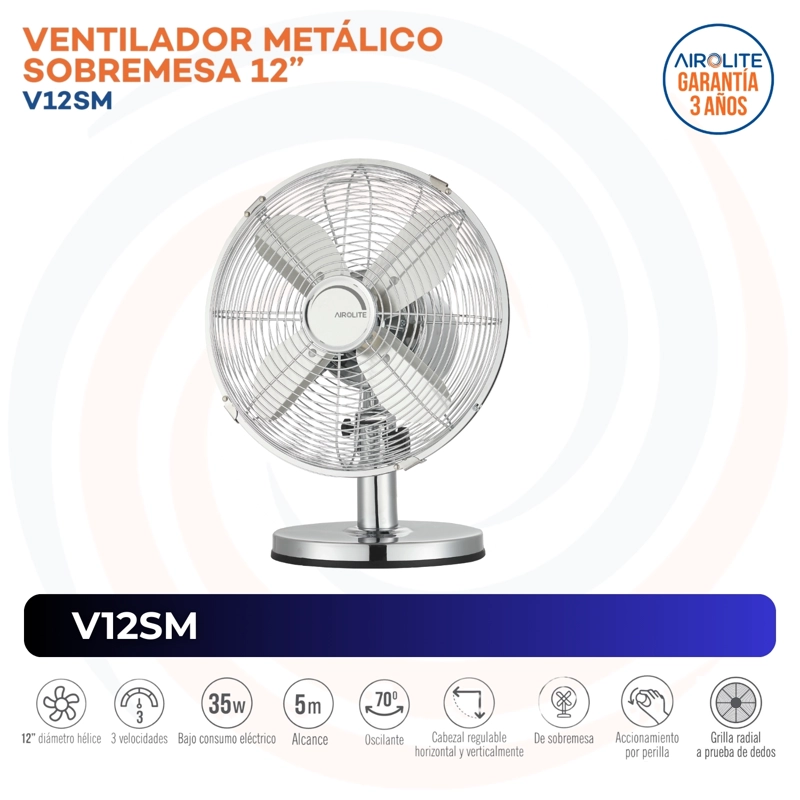 VENTILADOR SOBREMESA AIROLITE 35 WATTS 12 V12SM METAL - 3