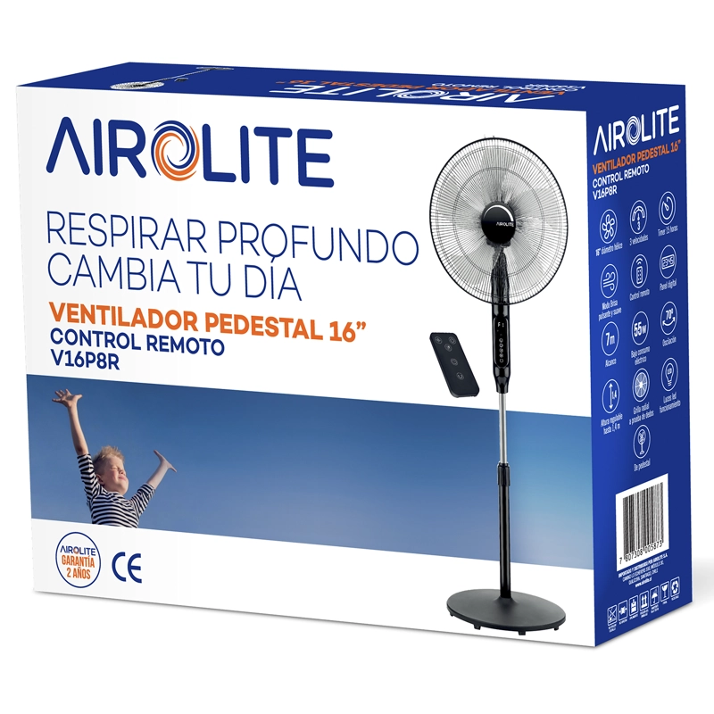 VENTILADOR AIROLITE 55 WATTS PEDESTAL 16' V16P8R BLACK - 8