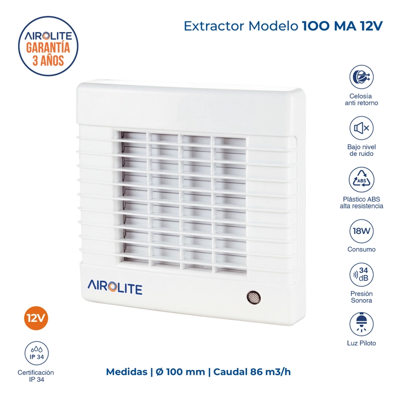 EXTRACTOR DE AIRE KDK AIROLITE MODELO 100 MA 12V - 2