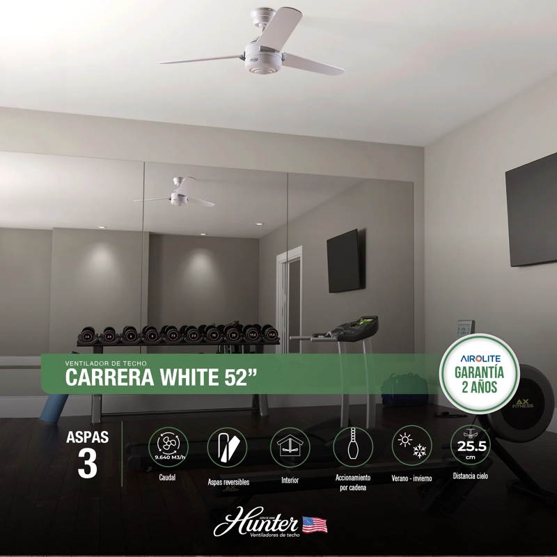 VENTILADOR DE TECHO HUNTER 68 WATTS 52' MOD. CARRERA WHITE - 2