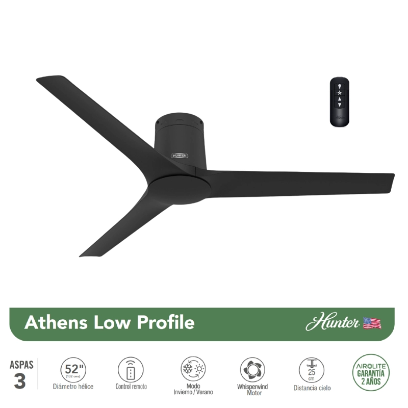 VENTILADOR TECHO HUNTER ATHENS LP NEG - 2