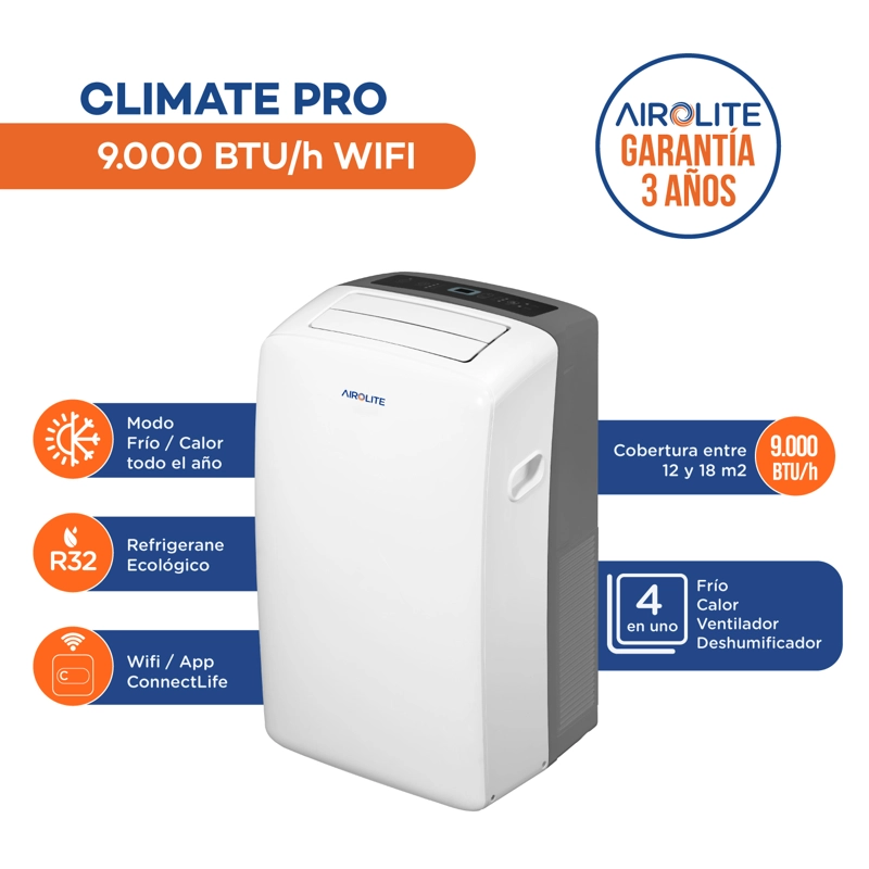 AIRE ACONDICIONADO PORTÁTIL AIROLITE CLIMATE PRO- 9000 BTU WIFI - 4
