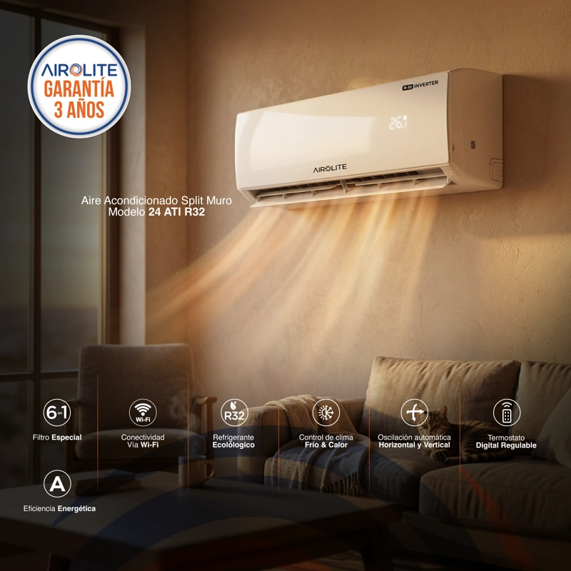 AIRE ACONDICIONADO SPLIT MURO FRIO-CALOR 24000 BTU INV AIROLITE - 4