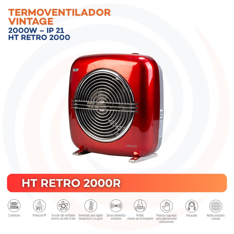 PACK TERMOVENTILADOR VINTAGE HT RETRO 2000R ROJO + BLANCO - 4