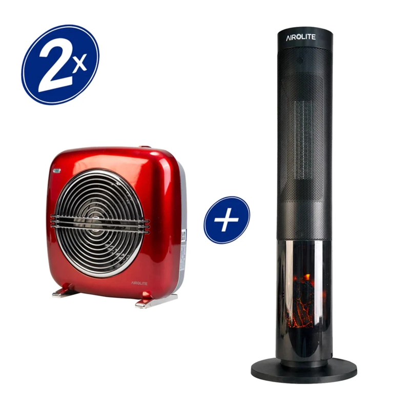 PACK CHIMENEA ELECTRICA HTV 200R + TERMOVENTILADOR VINTAGE ROJO HT RETRO 2000R - 1