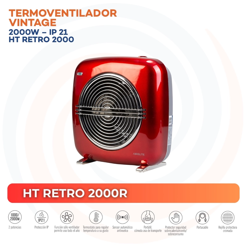 PACK CHIMENEA ELECTRICA HTV 200R + TERMOVENTILADOR VINTAGE ROJO HT RETRO 2000R - 3