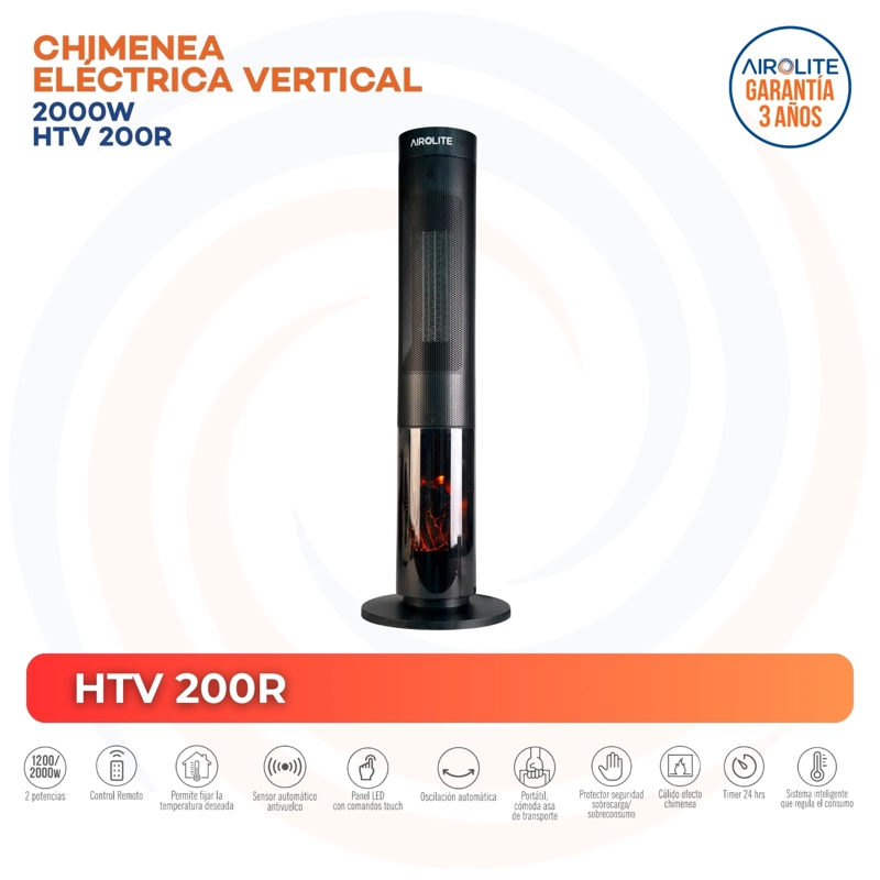 PACK CHIMENEA ELECTRICA HTV 200R + TERMOVENTILADOR VINTAGE ROJO HT RETRO 2000R - 4