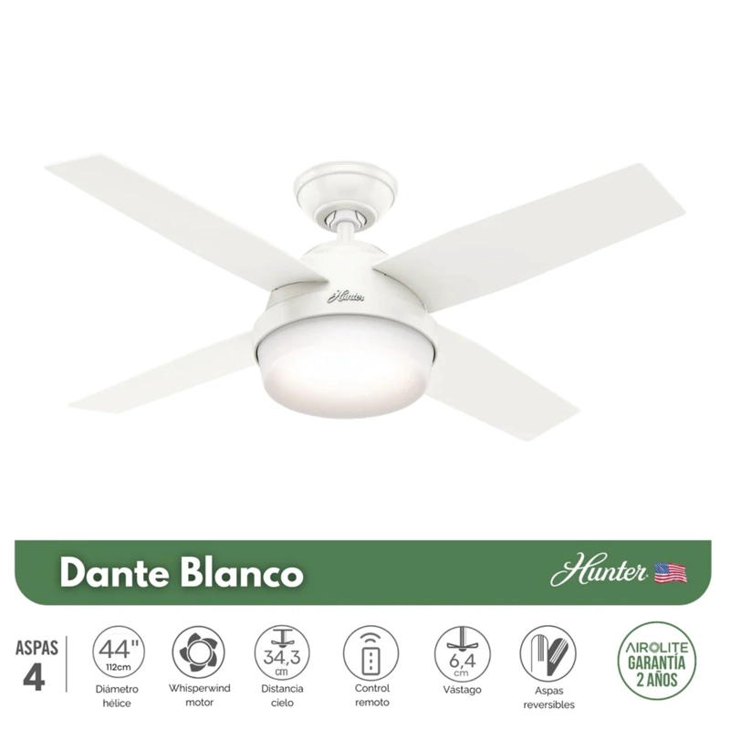 PACK X2 VENTILADOR DE TECHO HUNTER DANTE BLANCO 44 - 2