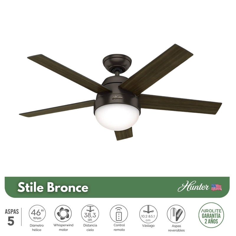 PACK X2 VENTILADOR DE TECHO HUNTER STILE BRONCE 46 - 3