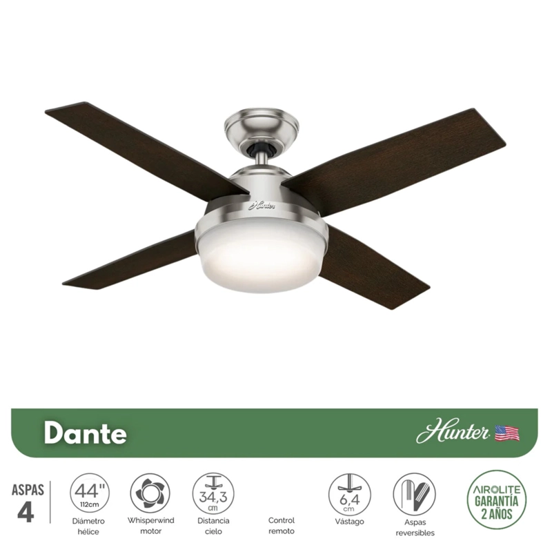 PACK X2 VENTILADOR DE TECHO HUNTER DANTE NIQUEL 44 - 2