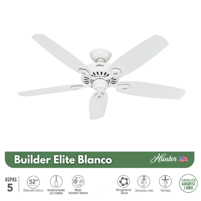 PACK X2 VENTILADOR DE TECHO HUNTER BUILDER ELITE BLANCO 52 - 2