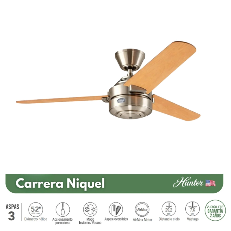 PACK X2 VENTILADOR DE TECHO HUNTER CARRERA NIQUEL 52 - 2