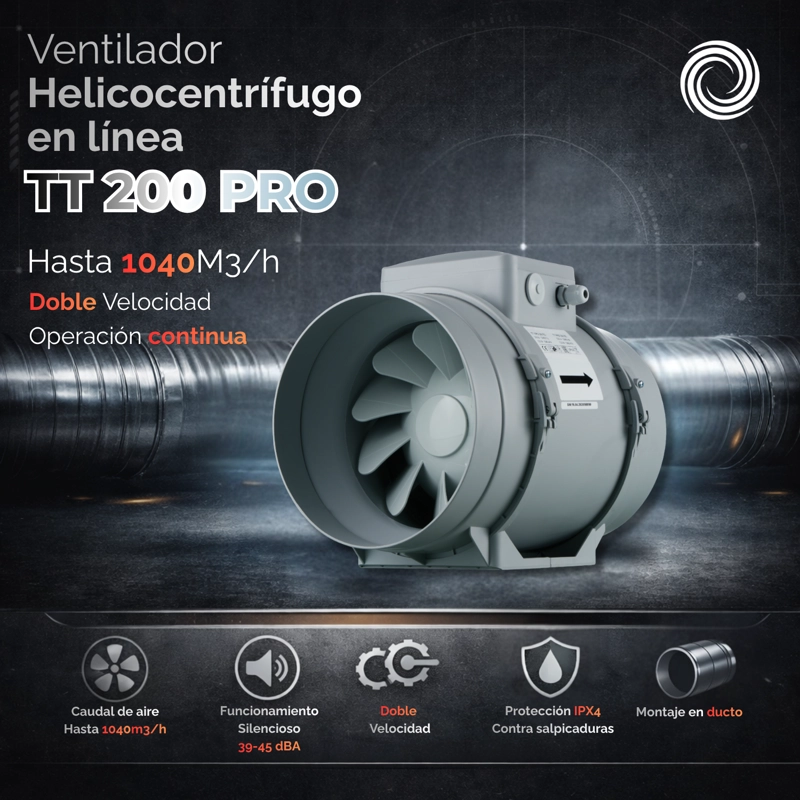 VENTILADOR HELICOCENTRIFUGO EN LINEA AIROLITE TT 200 PRO - 2
