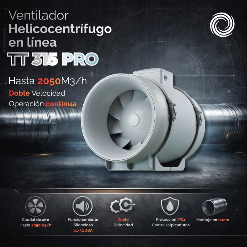 VENTILADOR HELICOCENTRIFUGO EN LINEA AIROLITE TT 315 PRO - 2