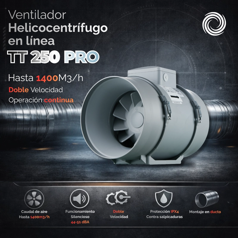 VENTILADOR HELICOCENTRIFUGO EN LINEA AIROLITE TT 250 PRO - 2