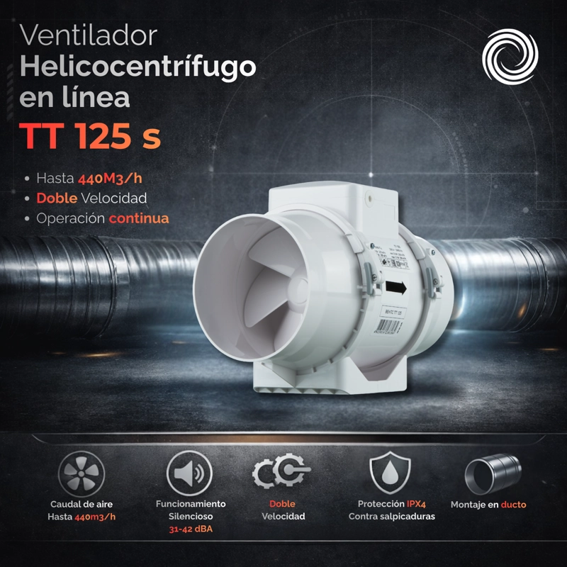 VENTILADOR HELICOCENTRIFUGO EN LINEA AIROLITE TT 125 S - 2