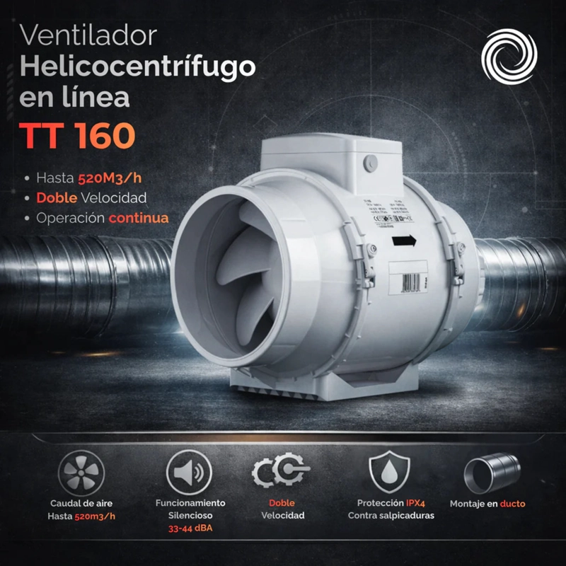 VENTILADOR HELICOCENTRIFUGO EN LINEA AIROLITE TT 160 - 2
