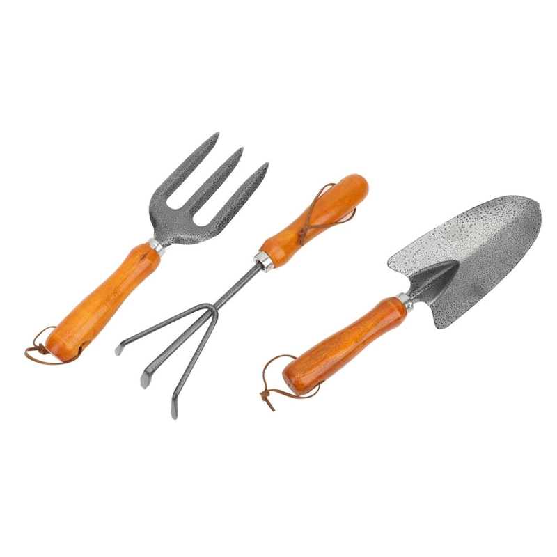 SET HOMEWELL HERRAMIENTAS JARDÍNERÍA PALA RASTRILLO TRIDENTE 3U MADERA - 2