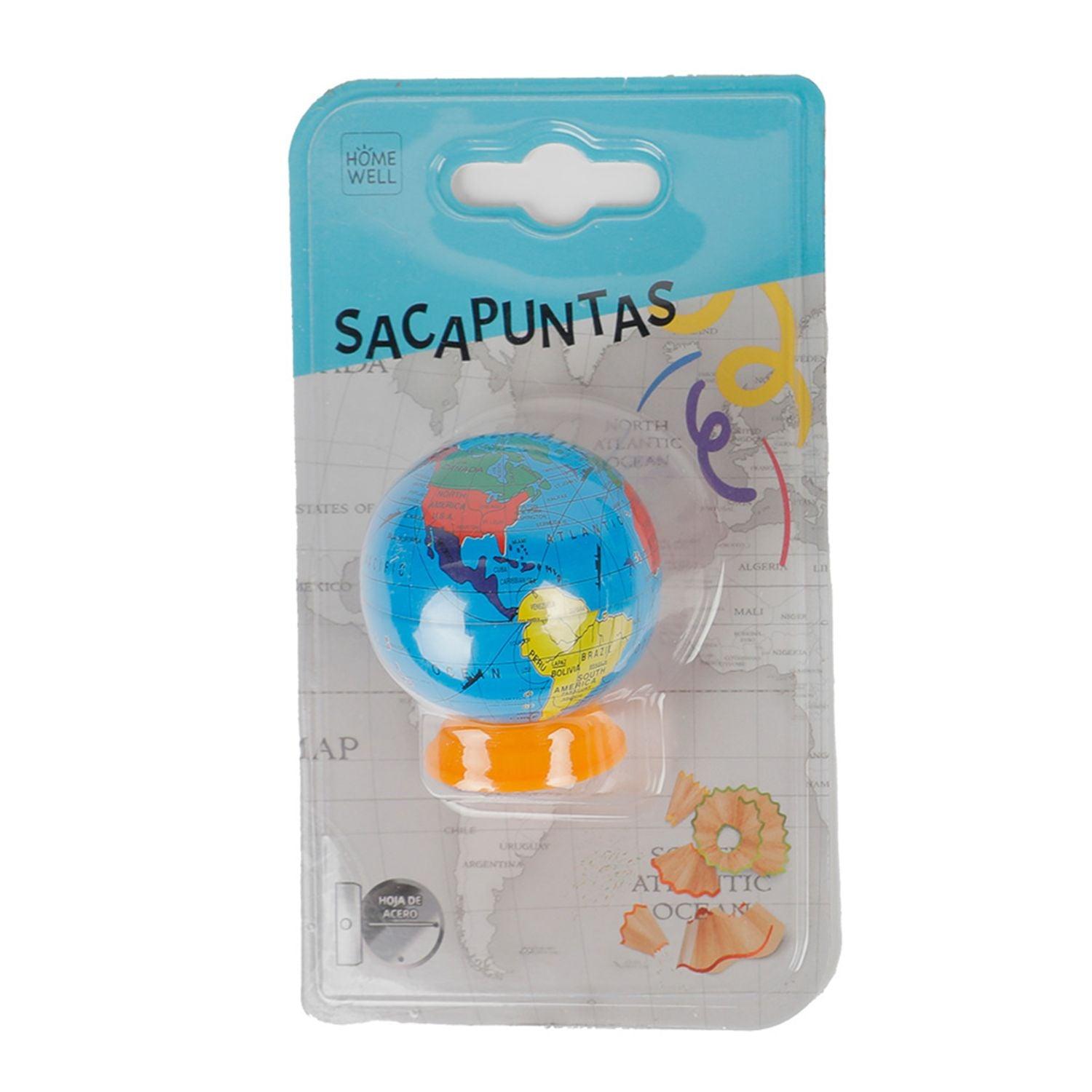 SACAPUNTAS HOMEWELL DISEÑO MAPAMUNDI NARANJA 6X4CM - 1