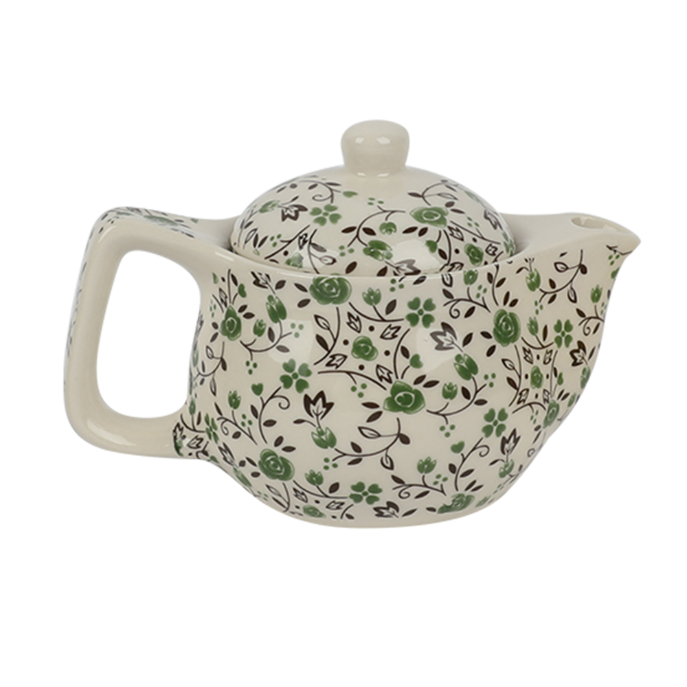 TETERA CERÁMICA CON INFUSOR DE FILTRO FLORES VERDES 375ML - 1
