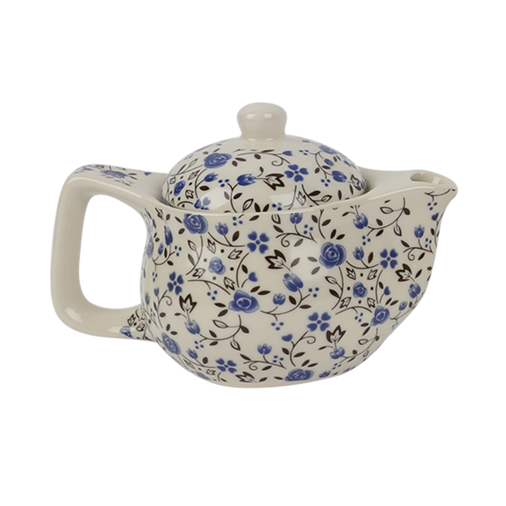 TETERA DE CERÁMICA CON INFUSOR DE FILTRO FLORES AZULES 375ML - 1