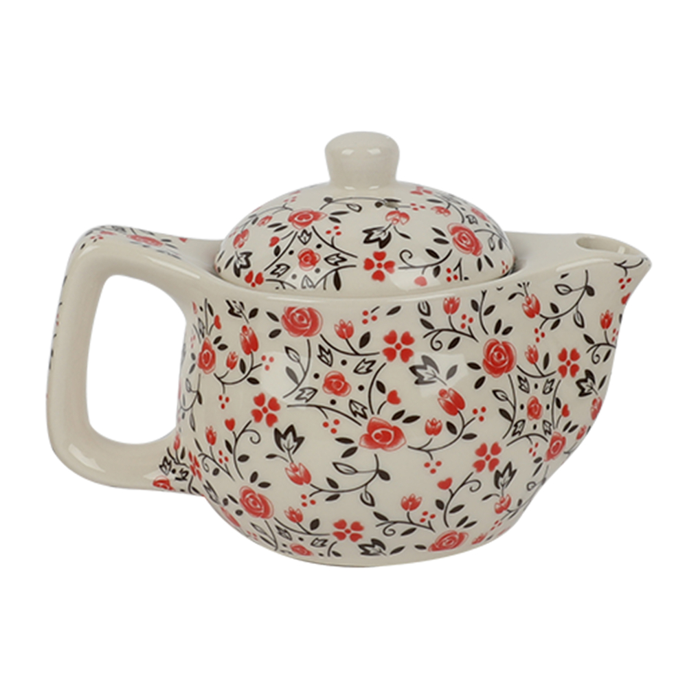 TETERA CERÁMICA CON INFUSOR DE FILTRO FLORES ROJAS 375ML - 1