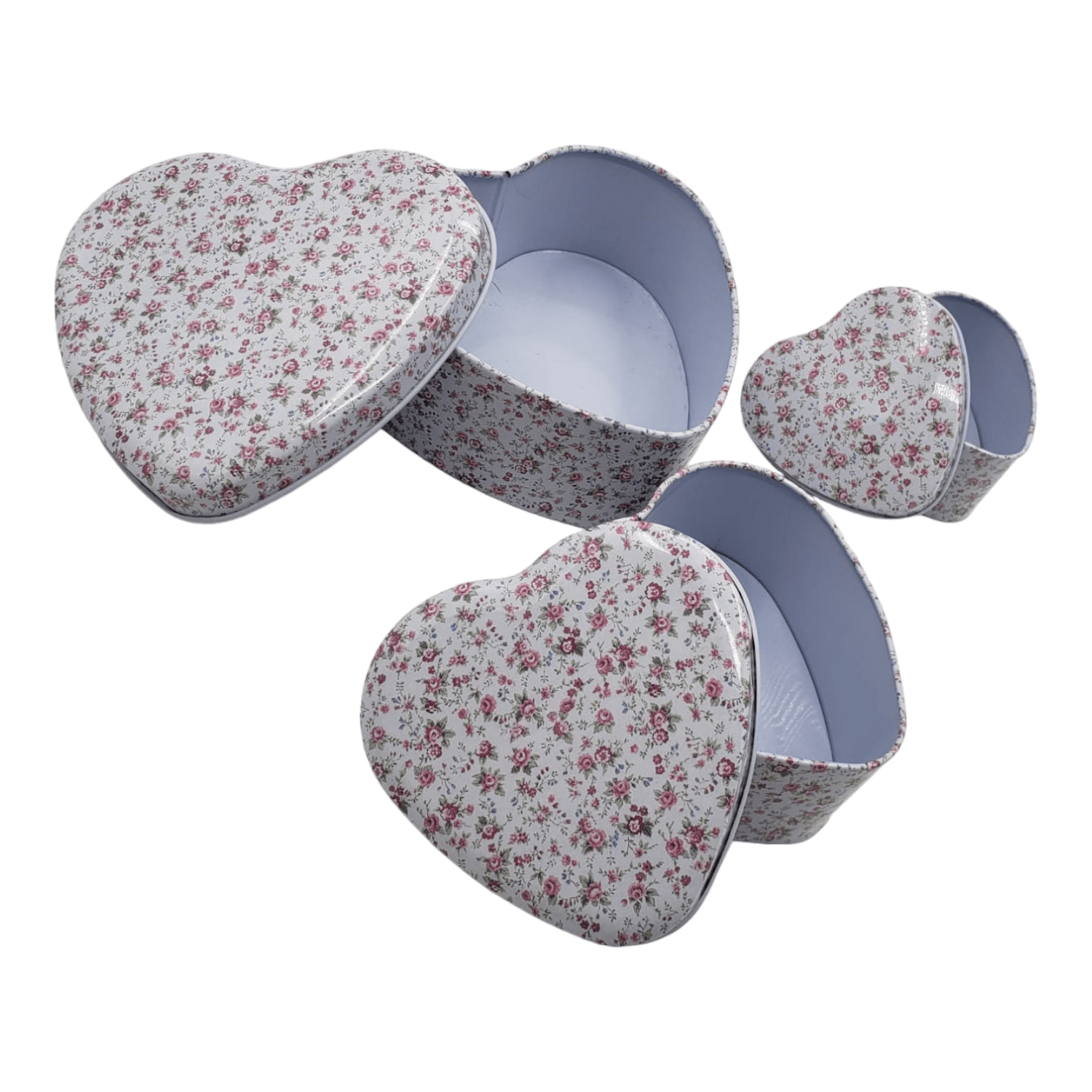 SET CAJAS DISEÑO CORAZON METAL ROSADO 12X11X5CM (3U) - 2