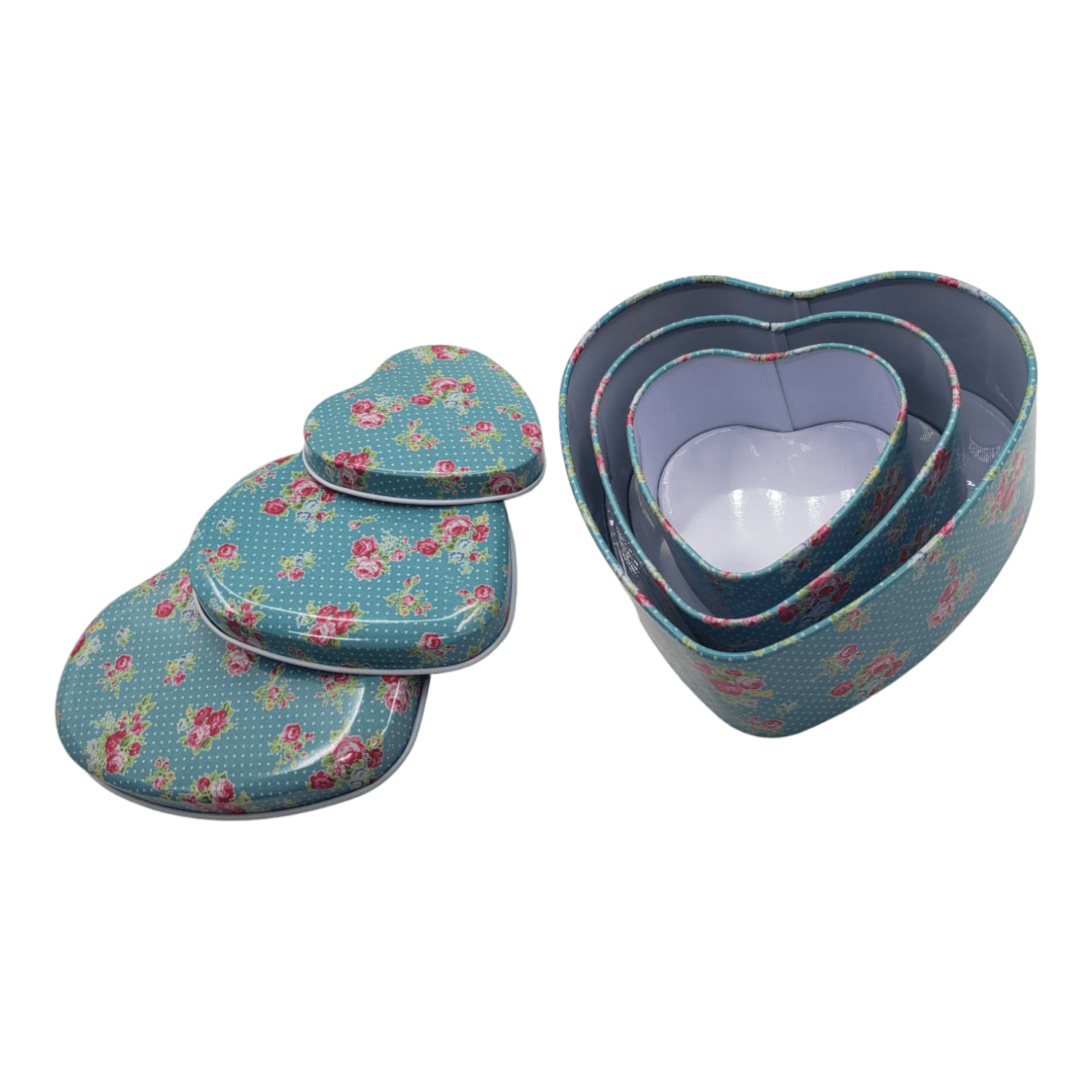 SET CAJAS DISEÑO CORAZON METAL AZUL 12X11X5CM (3U) - 2