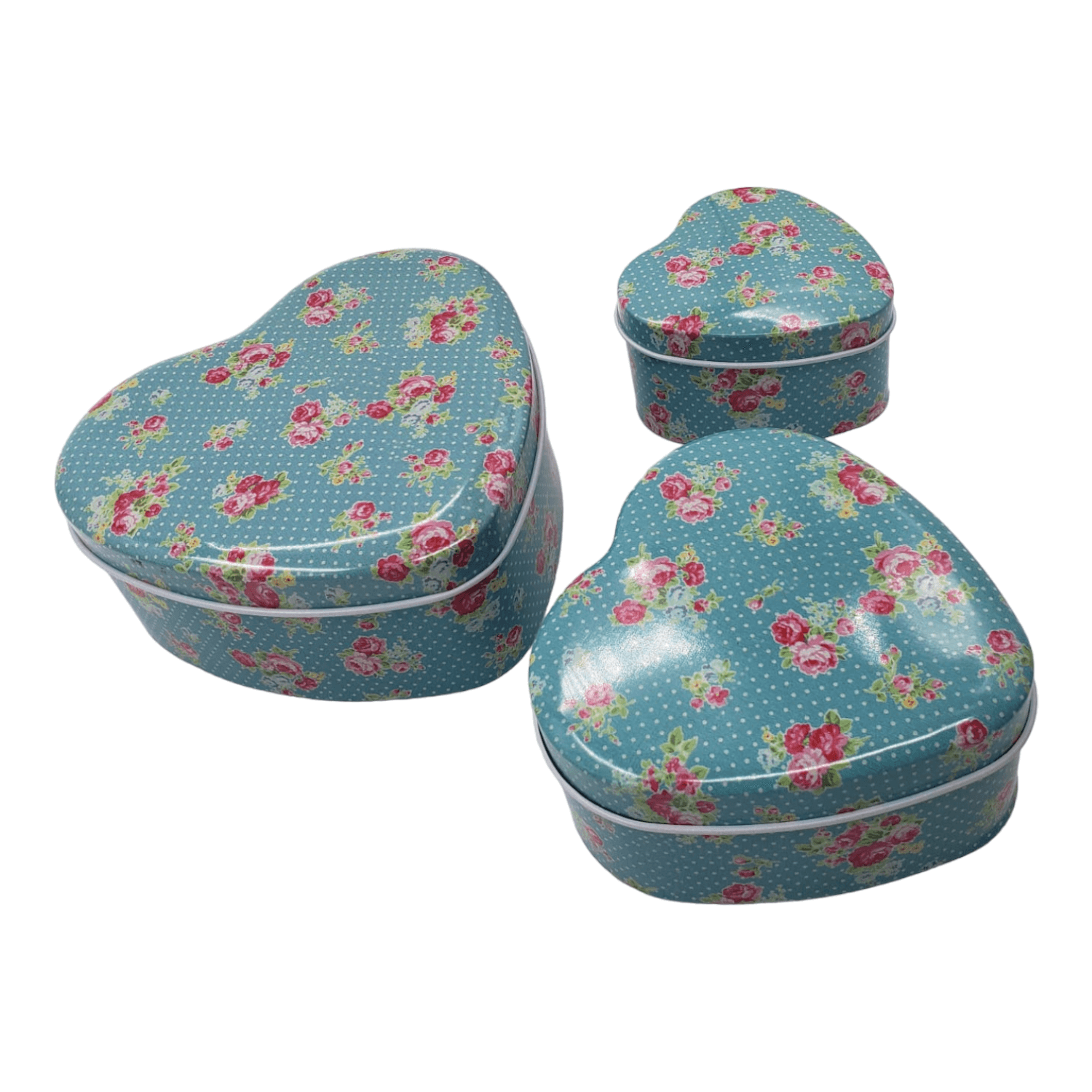 SET CAJAS DISEÑO CORAZON METAL AZUL 12X11X5CM (3U) - 3