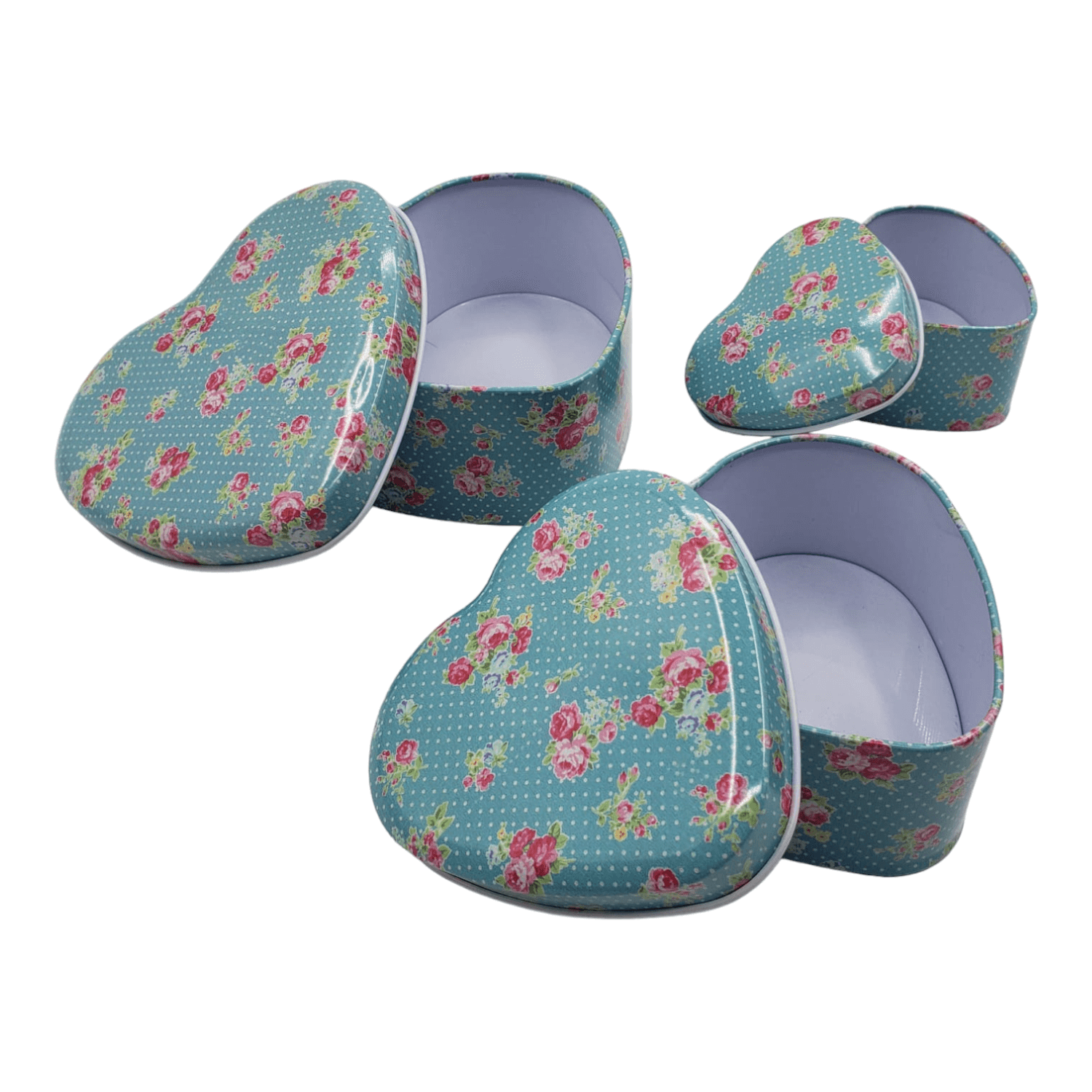 SET CAJAS DISEÑO CORAZON METAL AZUL 12X11X5CM (3U) - 4